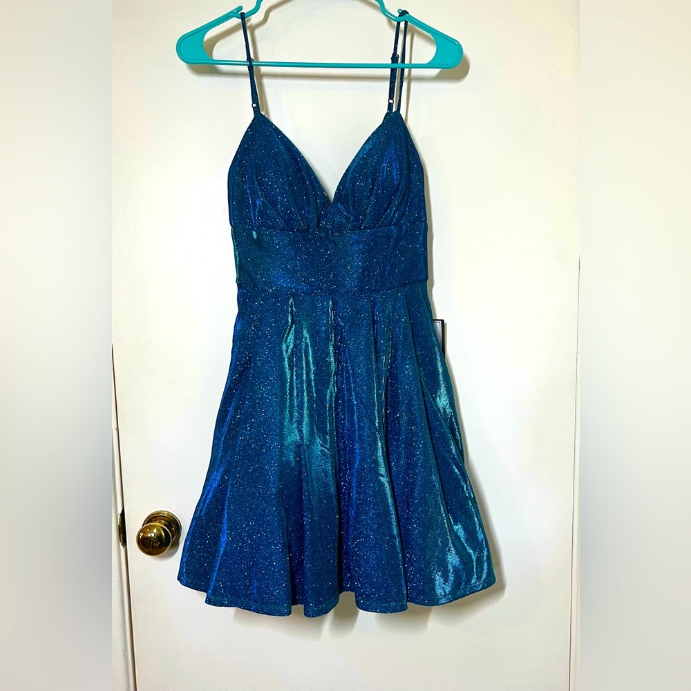 B Darlin Blue Glitter Skater Dress